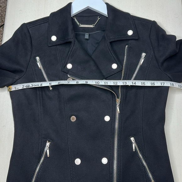 WHBM Faux Suede Vegan Moto Jacket Black with Gold Tone Zippers and Snaps Size 2 - Picture 14 of 16